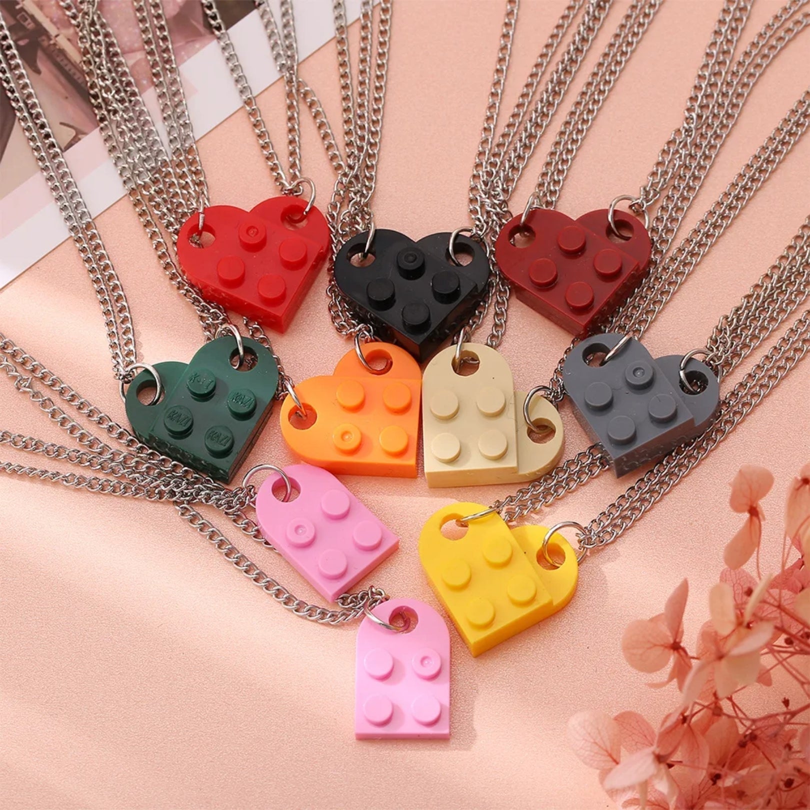 Building Brick Heart Friendship Necklace - Hidden Forever