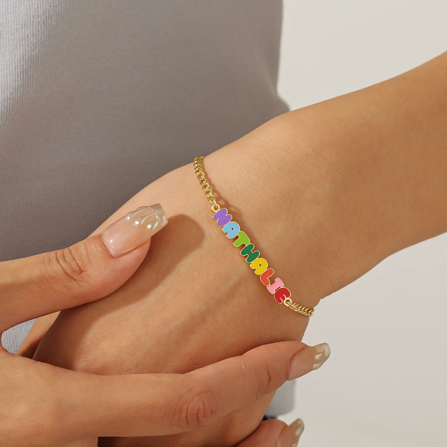 Custom Colored Enamel Name Charm Bracelet - Hidden Forever