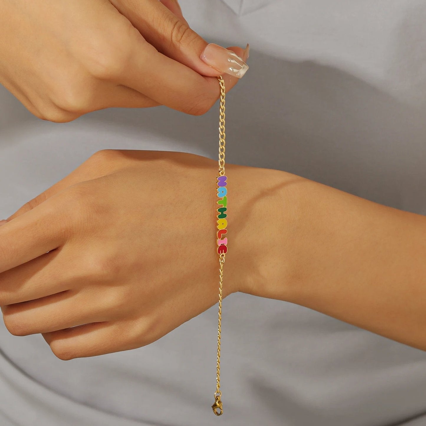 Custom Colored Enamel Name Charm Bracelet - Hidden Forever