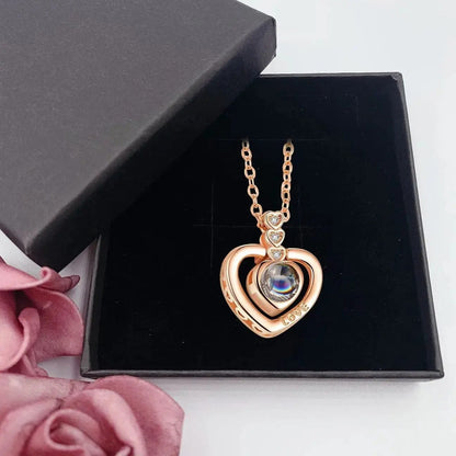 Custom Heart Drop Projection Photo Necklace | Upload Your Hidden Photo - Hidden Forever