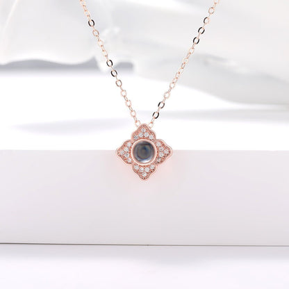 Custom Hidden Photo Projection 4 Petal Flower Necklace - Hidden Forever