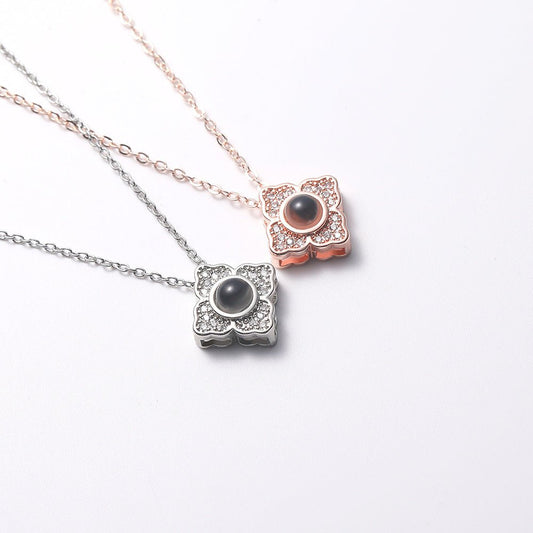 Custom Hidden Photo Projection 4 Petal Flower Necklace - Hidden Forever
