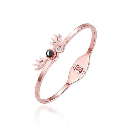 Custom Hidden Photo Projection Adjustable Antler Shape Bracelet - Hidden Forever