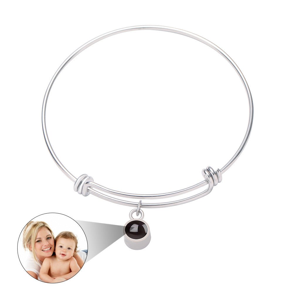 Custom Hidden Photo Projection Adjustable Bangle Round Zircon Bracelet - Hidden Forever