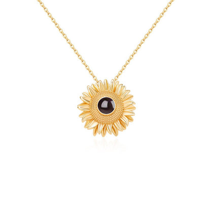 Custom Hidden Photo Projection Bloom Sunflower Necklace - Hidden Forever
