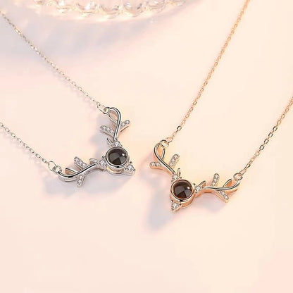Custom Hidden Photo Projection Deer Antlers Necklace - Hidden Forever