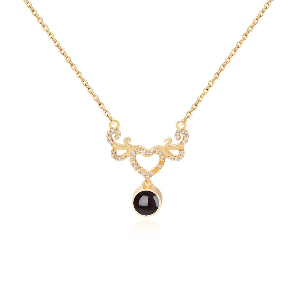 Custom Hidden Photo Projection Winged Heart Necklace - Hidden Forever