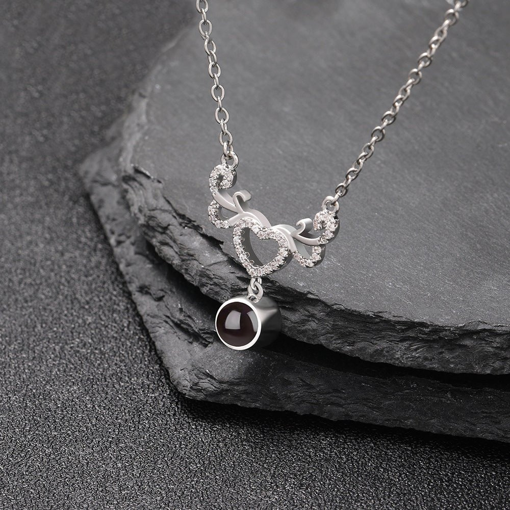 Custom Hidden Photo Projection Winged Heart Necklace - Hidden Forever