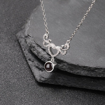 Custom Hidden Photo Projection Winged Heart Necklace - Hidden Forever