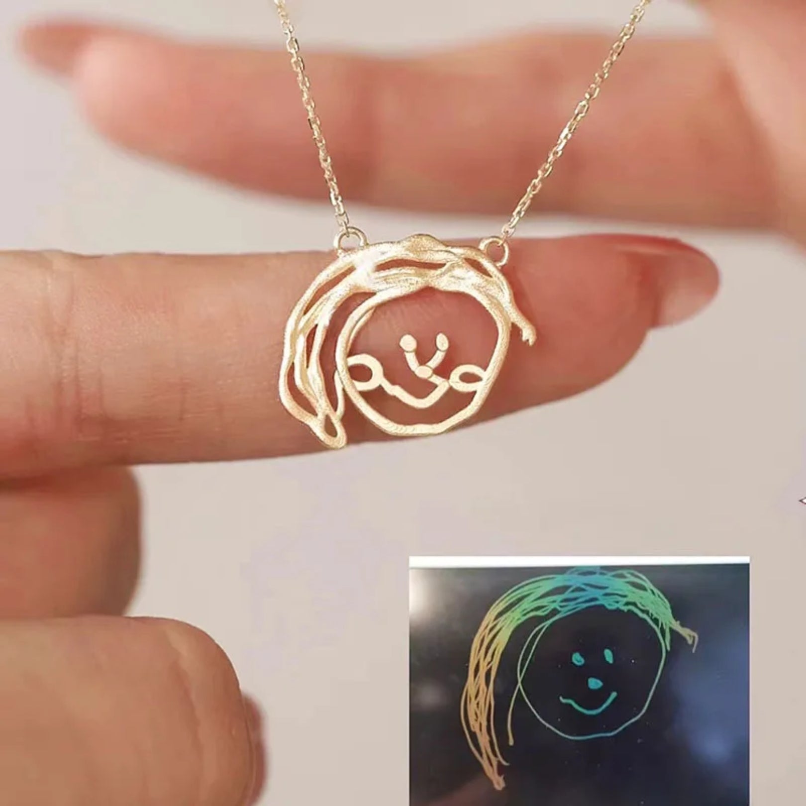 Custom Kids Hand Drawing Necklace - Hidden Forever