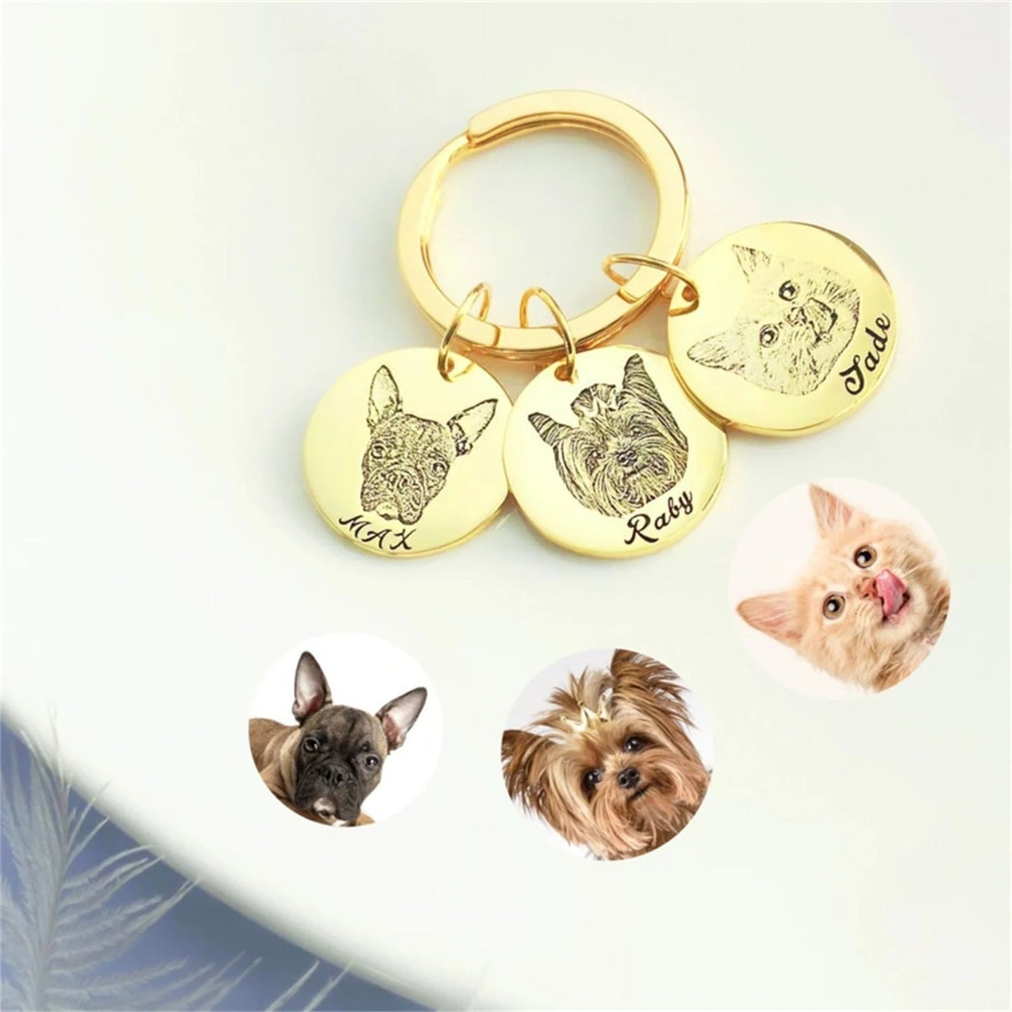Custom Pet Portrait and Name Disc Keychain - Hidden Forever