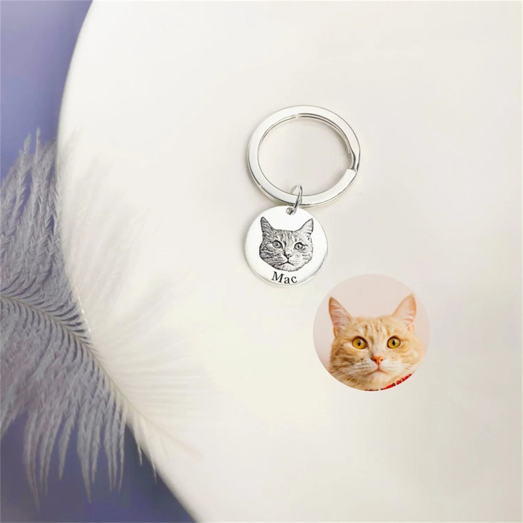 Custom Pet Portrait and Name Disc Keychain - Hidden Forever