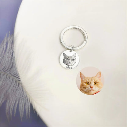Custom Pet Portrait and Name Disc Keychain - Hidden Forever