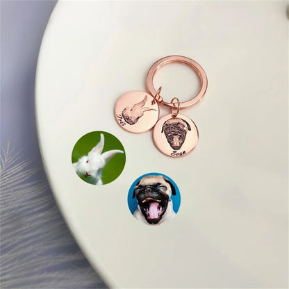 Custom Pet Portrait and Name Disc Keychain - Hidden Forever