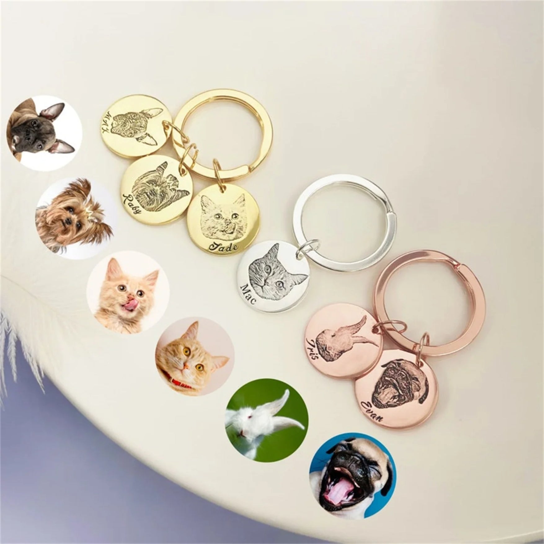 Custom Pet Portrait and Name Disc Keychain - Hidden Forever