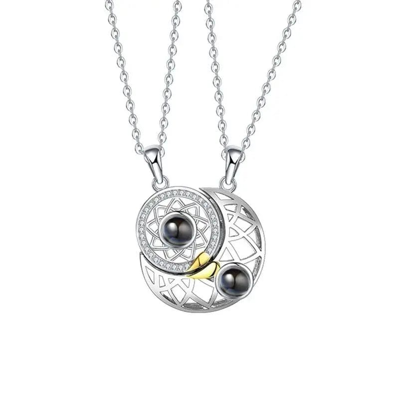 Custom Photo Projection Couples Moon Necklace - Hidden Forever