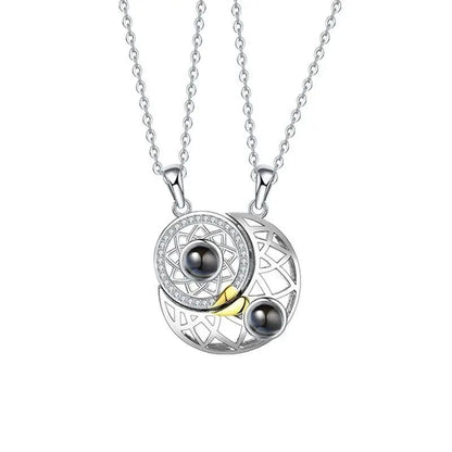 Custom Photo Projection Couples Moon Necklace - Hidden Forever