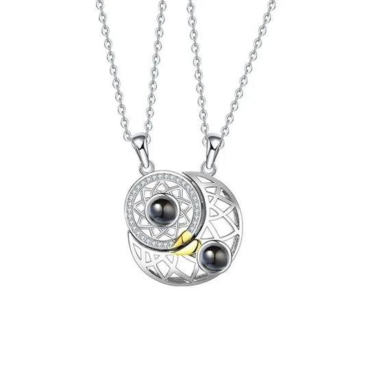 Custom Photo Projection Couples Moon Necklace - Hidden Forever