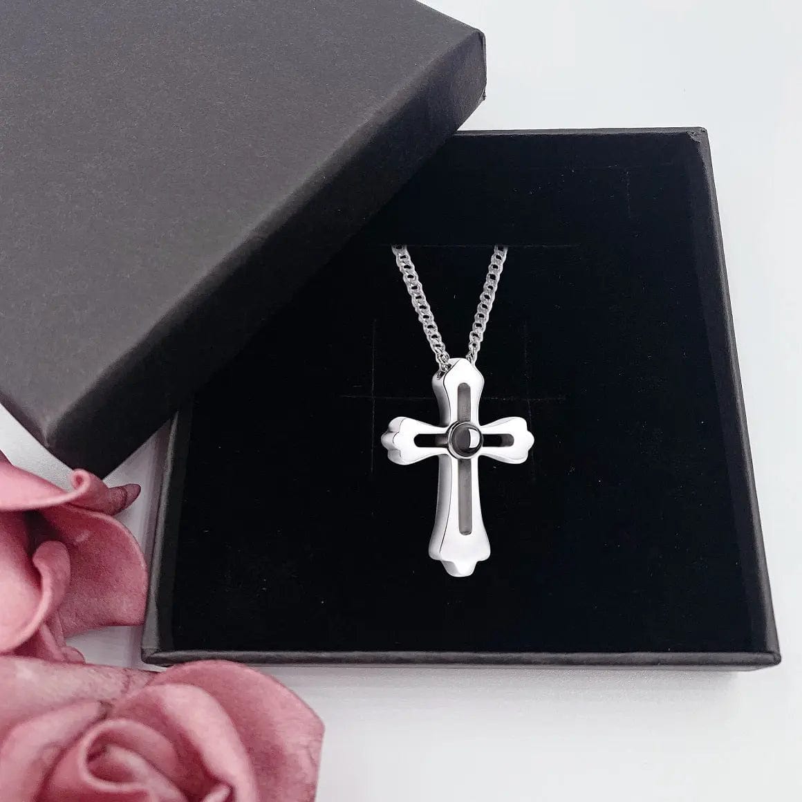 Custom Photo Projection Men Cross Necklace - Hidden Forever