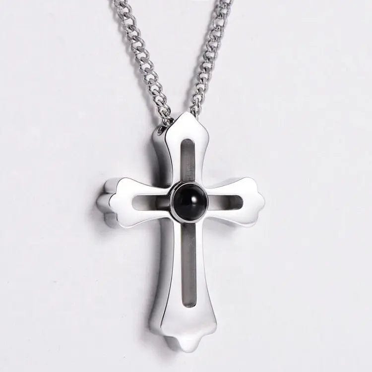 Custom Photo Projection Men Cross Necklace - Hidden Forever