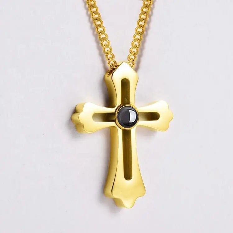 Custom Photo Projection Men Cross Necklace - Hidden Forever
