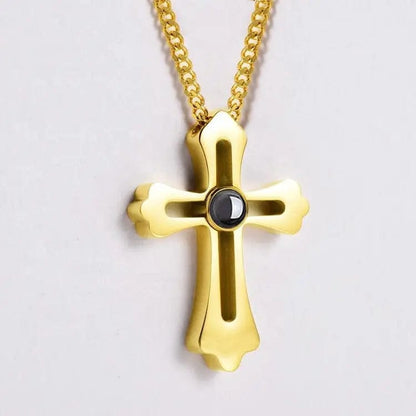 Custom Photo Projection Men Cross Necklace - Hidden Forever