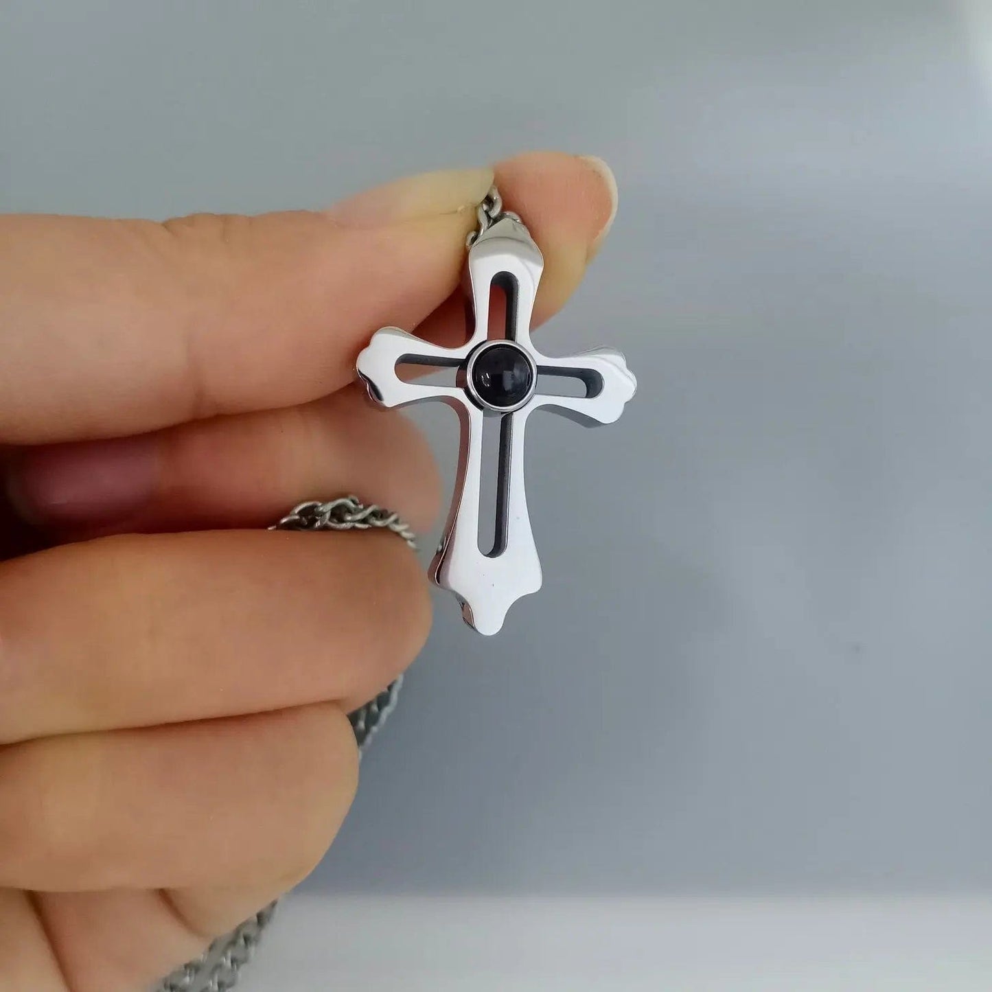 Custom Photo Projection Men Cross Necklace - Hidden Forever