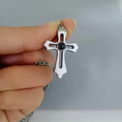 Custom Photo Projection Men Cross Necklace - Hidden Forever