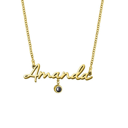 Custom Photo Projection Name Zircon Gem Necklace - Hidden Forever