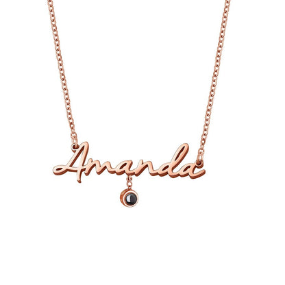 Custom Photo Projection Name Zircon Gem Necklace - Hidden Forever