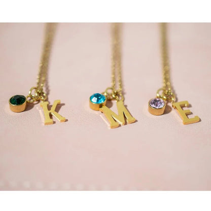 Dangling Initials and Birthstone Necklace - Hidden Forever