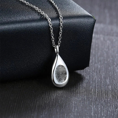 Fingerprint Teardrop Necklace with Engraving for Ashes - Hidden Forever