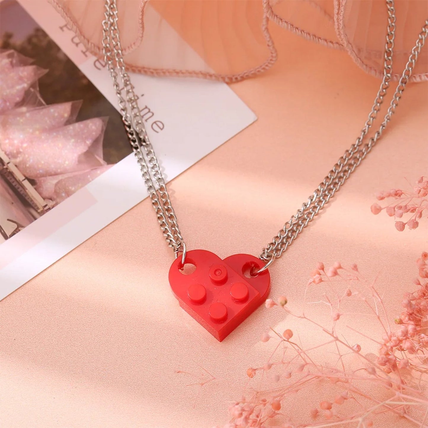 Matching Sister Building Brick Heart Necklace - Hidden Forever