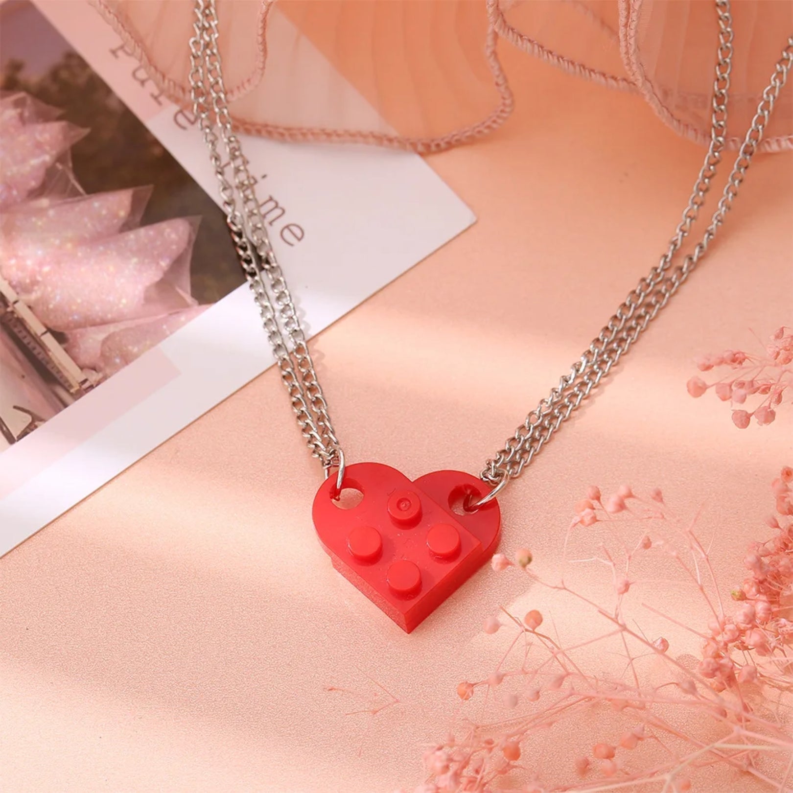 Matching Sister Building Brick Heart Necklace - Hidden Forever