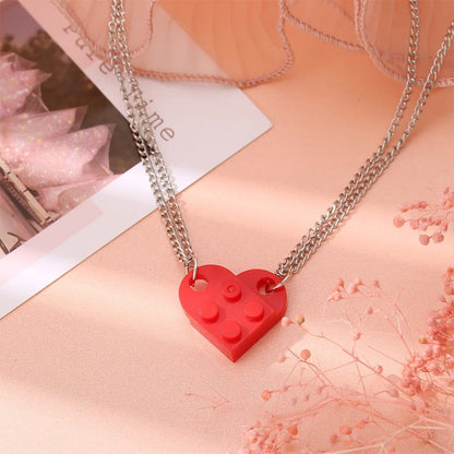 Matching Sister Building Brick Heart Necklace - Hidden Forever
