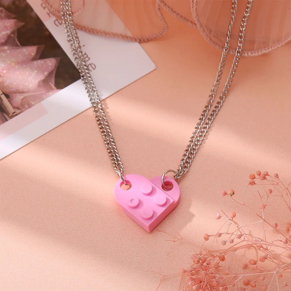 Matching Sister Building Brick Heart Necklace - Hidden Forever