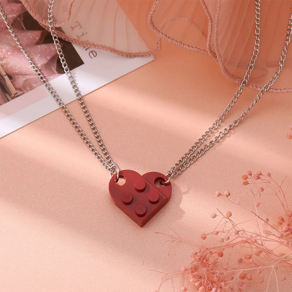 Matching Sister Building Brick Heart Necklace - Hidden Forever