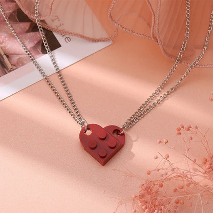 Matching Sister Building Brick Heart Necklace - Hidden Forever
