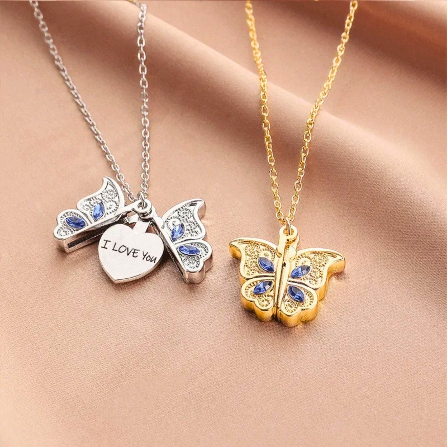Matching Sisters Heart Butterfly Necklace - Hidden Forever