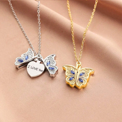 Matching Sisters Heart Butterfly Necklace - Hidden Forever
